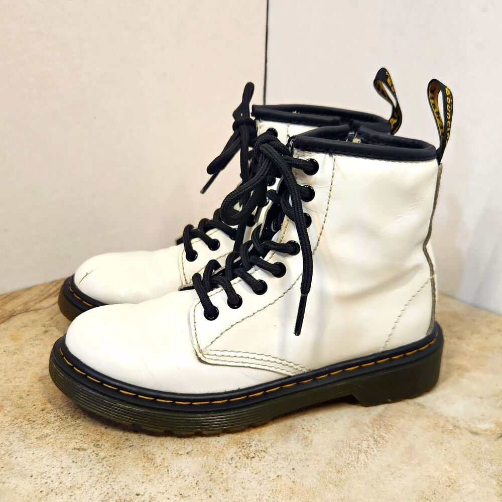 Dr. Martens 1460 J White Leather Kids Combat Boots US 13 Lace-Up Side Zipper